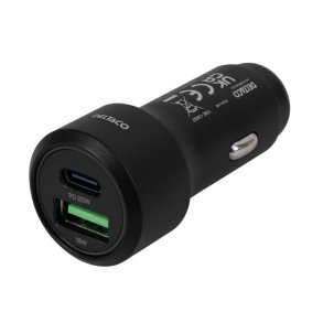 Biloplader 12/24V, 1x USB-C, PD 20 W, 1x USB-A, 18 W, 38W, sort 