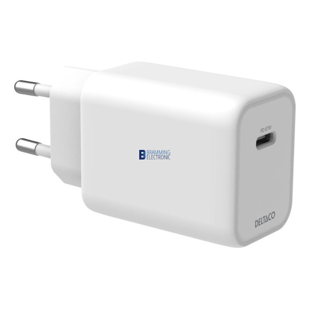 USB-C oplader 67W med PD og GaN teknologi, hvid