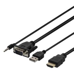 VGA lyd til HDMI-kabel, VGA / HDMI / USB / 3,5 1920x1080 ved 60Hz, 1m, sort - HDMI Kabler - Bramming Electronic ApS