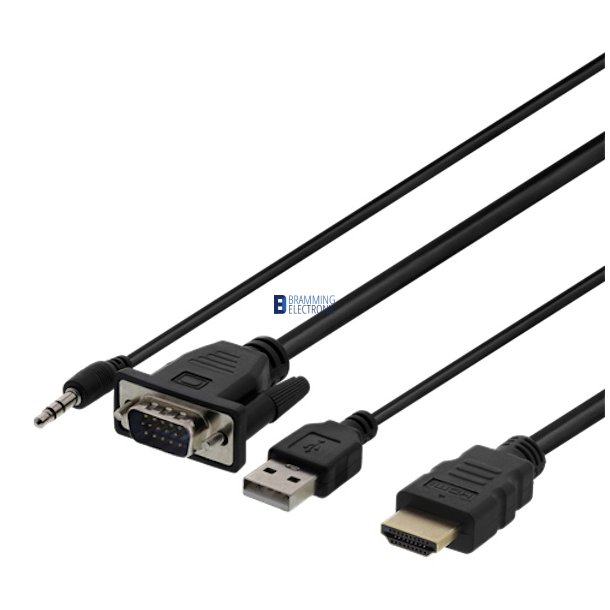 VGA med lyd til HDMI-kabel, VGA / HDMI / USB / 3,5 mm, 1920x1080 ved 60Hz, 2m, sort