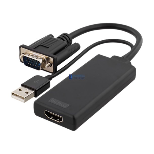 VGA til HDMI adapter, audio via USB, Sort