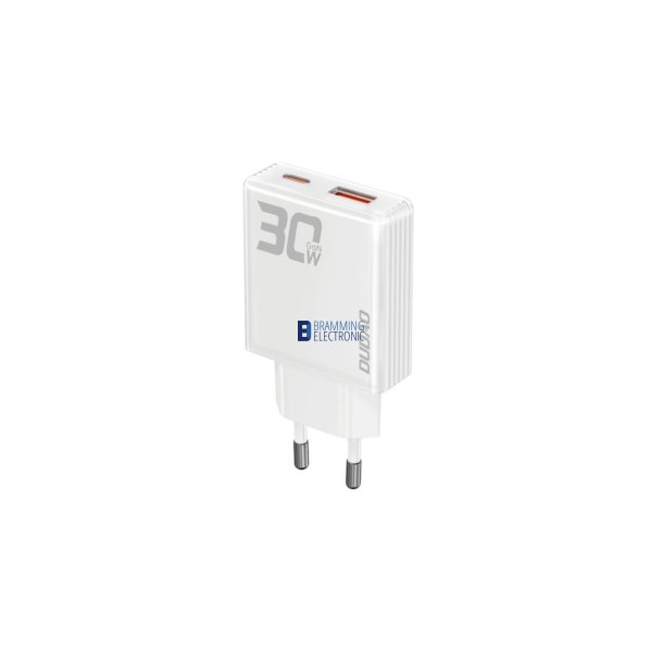 Dudao A30EU 30W GaN Oplader &ndash; USB-C & USB-A V�goplader Hvid