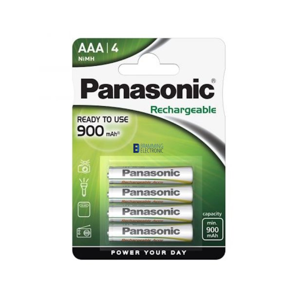4-Pak AAA Genopladelige Batterier fra Panasonic (900mAh)