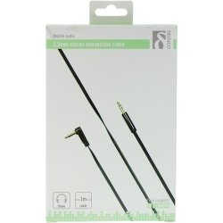 Aux kabel, vinklet 3,5mm han til 3,5mm han, 1m, sort