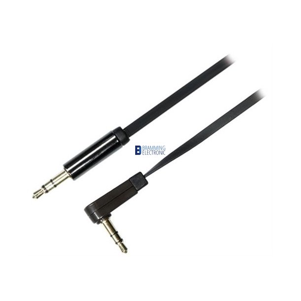 Aux kabel, vinklet 3,5mm han - 3,5mm han, 2m, sort 