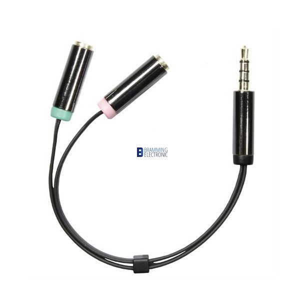 3.5mm headset adapter 1xhan - 2x hun i Sort