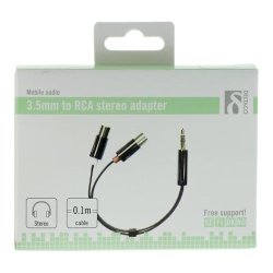3.5mm til Phono (RCA) stereo adapter 1xhan (3.5mm) - 2x hun (Phono) i Sort