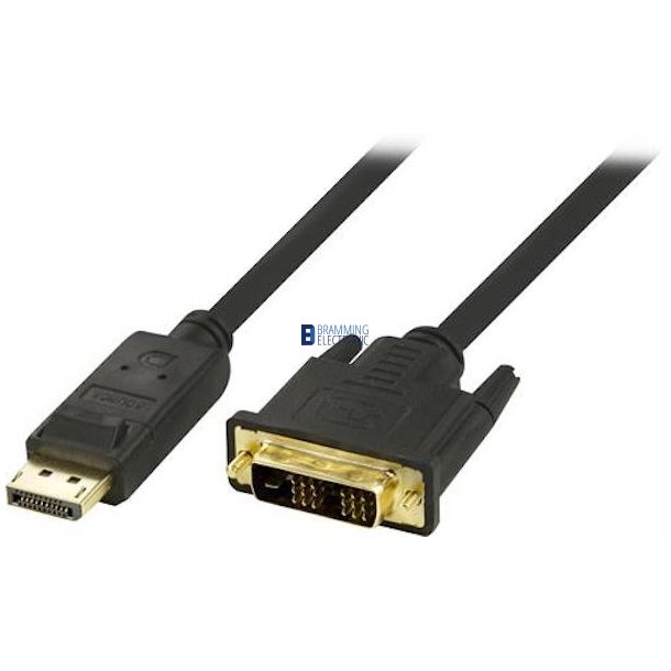 DisplayPort til DVI-D Single Link monitorkabel,  20-pin han - 18+1-pin han, 3m, Sort