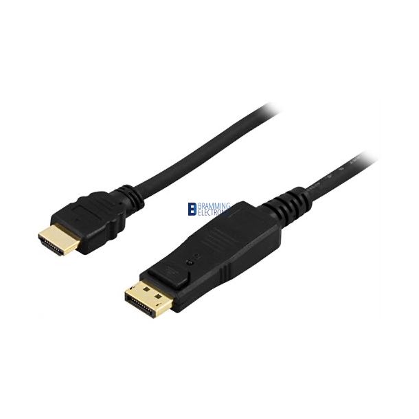 DisplayPort til HDMI monitorkabel med lyd, 20-pin han - 19-pin han, 2m, sort