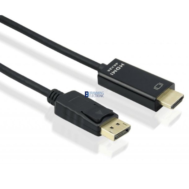 DisplayPort til HDMI monitorkabel med lyd, 20-pin han - 19-pin han, 3m, sort