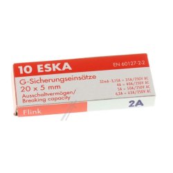 Glassikring - 250V - 2.0A-F - 20x5mm (10 stk)