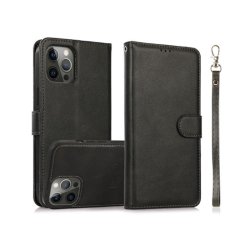 iPhone 16e, 2i1 magnet ldercover med plads til kreditkort i Sort