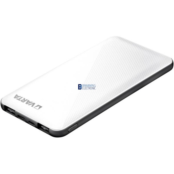 Power bank 10000 mAh, 2,4 A / 15 W, 2x USB-A - 1x USB-C, hvid