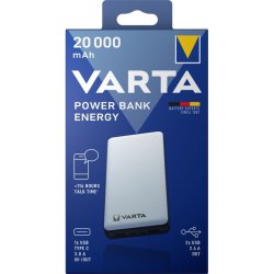 Power bank 20000 mAh, 2.4/3.0 A / 15 W, 2x USB-A - 1x USB-C, hvid
