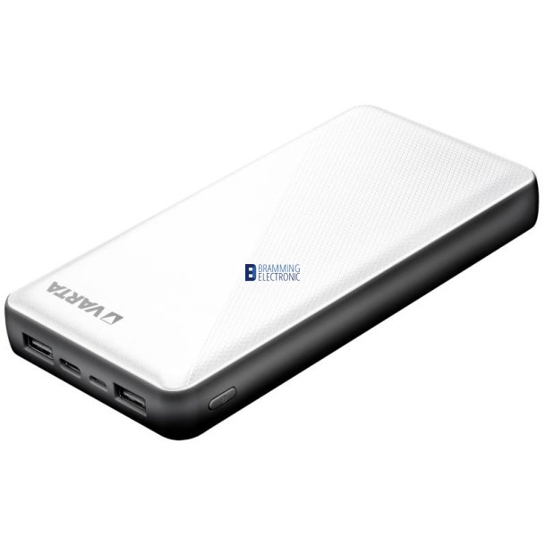 Power bank 20000 mAh, 2.4/3.0 A / 15 W, 2x USB-A - 1x USB-C, hvid