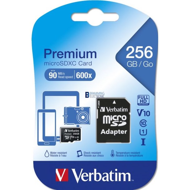 Verbatim Micro SDXC Card 256GB Class 10 w/adaptor