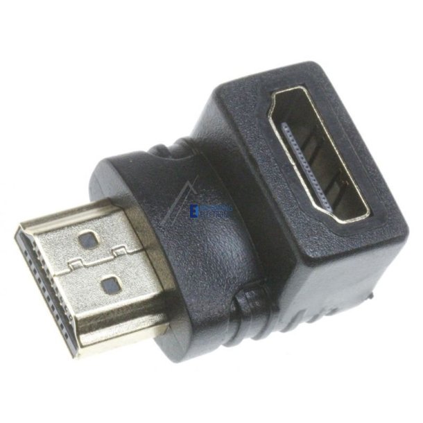 HDMI-vinkel 90gr. adapter, 19-pin hun - han, guldpletterede stik
