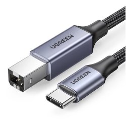 UGREEN - USB-C han - Type B han, 2m i Gr / Sort (Printer kabel)
