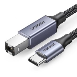 UGREEN - USB-C han - Type B han, 2m i Gr / Sort (Printer kabel)