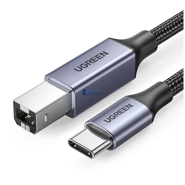 UGREEN - USB-C han - Type B han, 2m i Gr / Sort (Printer kabel)