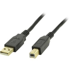 USB 2.0 kabel Type A han - Type B han, guldbelagt stik, 1m, sort