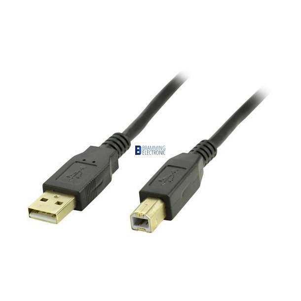 USB 2.0 kabel Type A han - Type B han, guldbelagt stik, 1m, sort