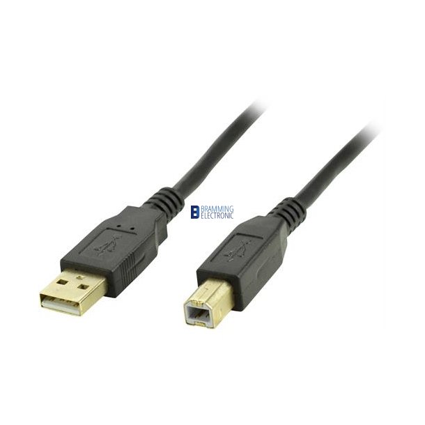 USB 2.0 kabel Type A han - Type B han, guldbelagt stik, 1.8m, sort