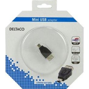 USB-adapter Type A hun - Type Mini-B han, sort