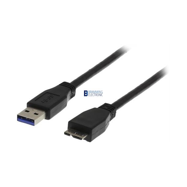USB-A 3.0 kabel, Than - Type Micro B han, 1m, sort