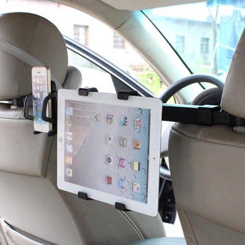 Tablet/telefon holder til mellem nakkestøtterne